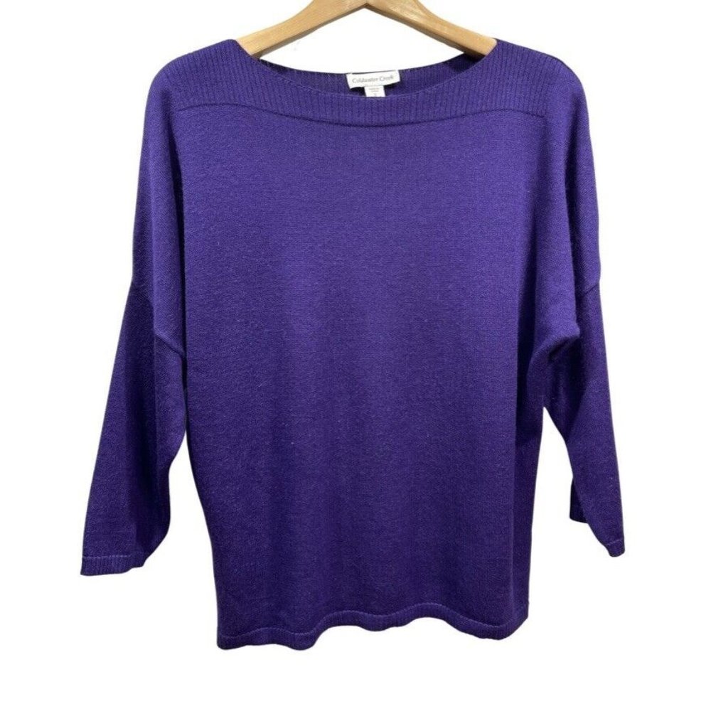 COLDWATER CREEK Womens Merino Wool Blend Boat Neck Pullover 3/4 Sleeve Sweater S